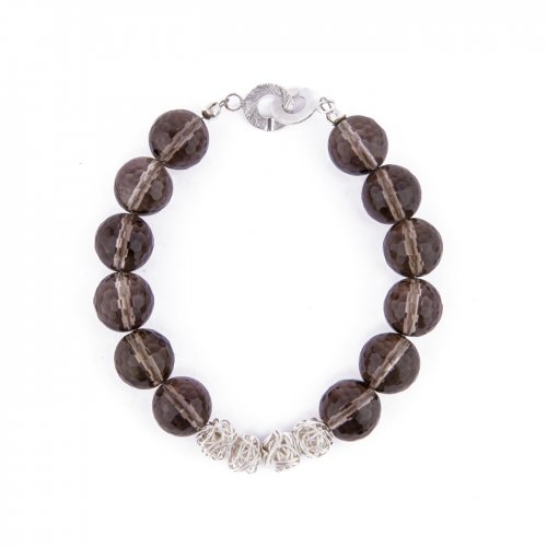 Sterling silver bracelet with smoky quartz beads.