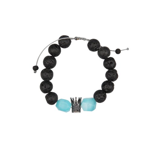 Lava beads bracelet with metalic crown.