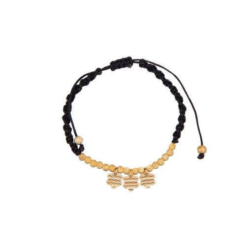 Black macrame bracelet with yellow plated sterling silver flowers.