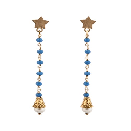 Yellow gold plated sterling silver earrings with blue Agate beads.