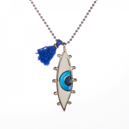 Oxidized sterling silver necklace with gold plated evil eye.