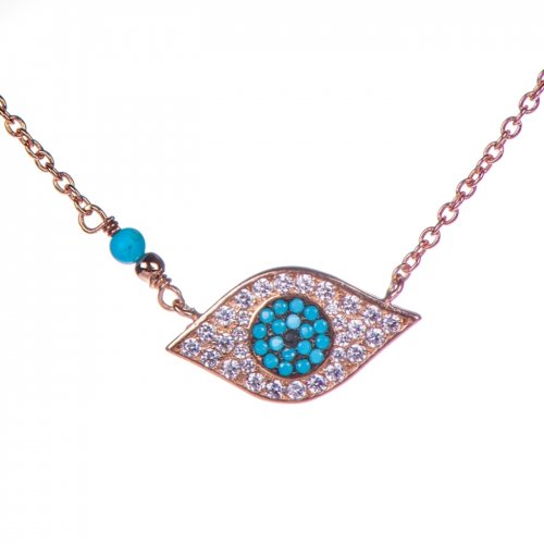 Rose goldplated  sterling silver necklace with evil eye.