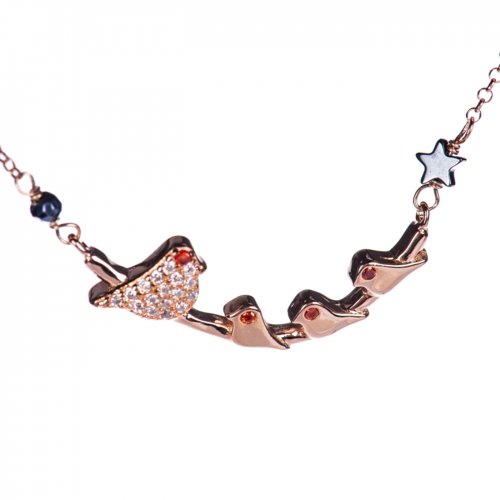 Rose gold plated sterling silver necklace with ''birds'' charm.