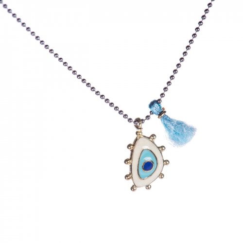 Oxidized sterling silver necklace with evil eye. 