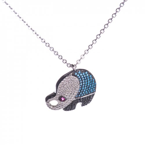 Sterling silver necklace with elephant charm with cubic zirconia.