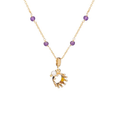 Yellow gold plated sterling silver necklace with amethyst beads.