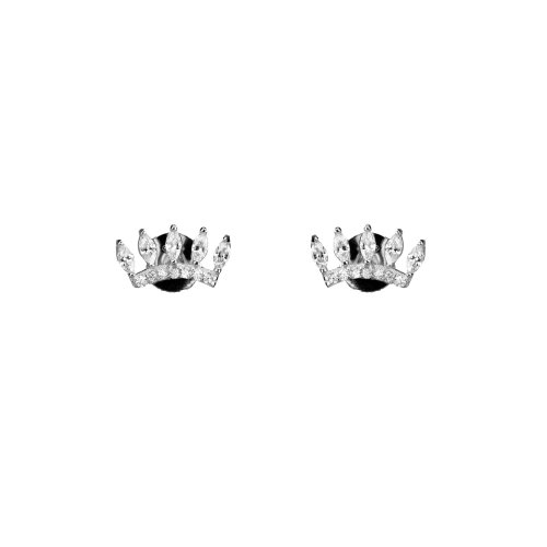 Sterling silver crown earrings with white cubic zirconia.